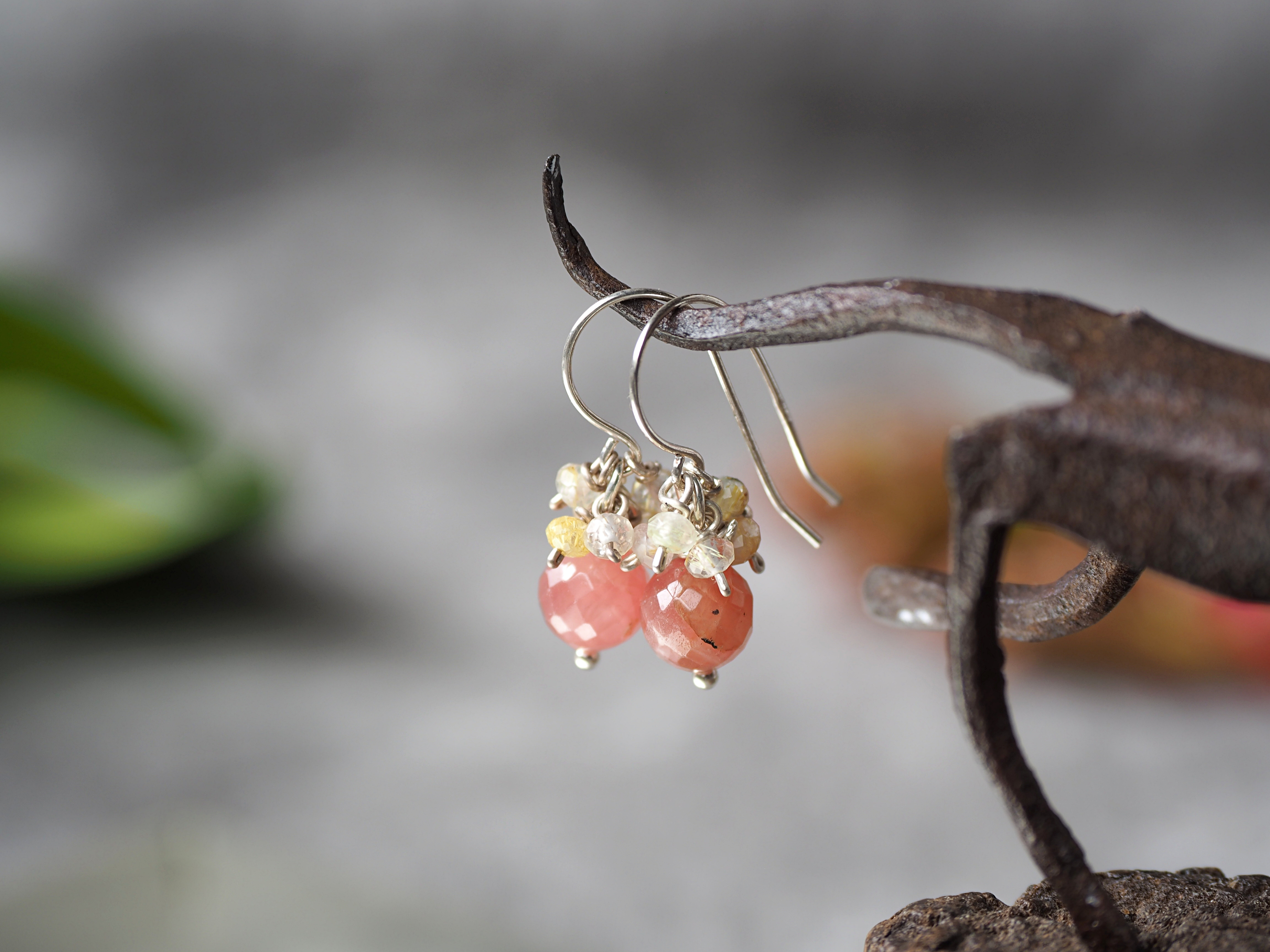 インカローズ ルチルクォーツ silver925 ピアス