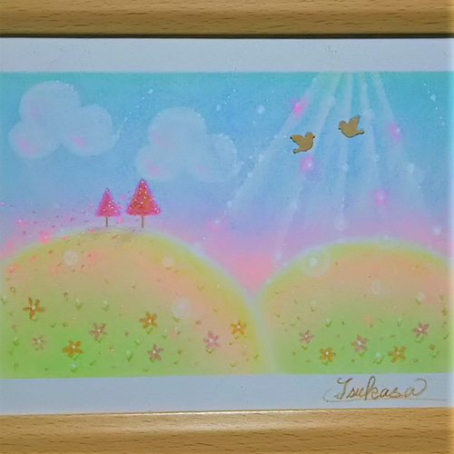 【原画】『冒険の旅へ』（鳥の絵　ガラクタ　アンティーク　森林　パステル画） b3a47cc74c38e5034aec94e9db8547