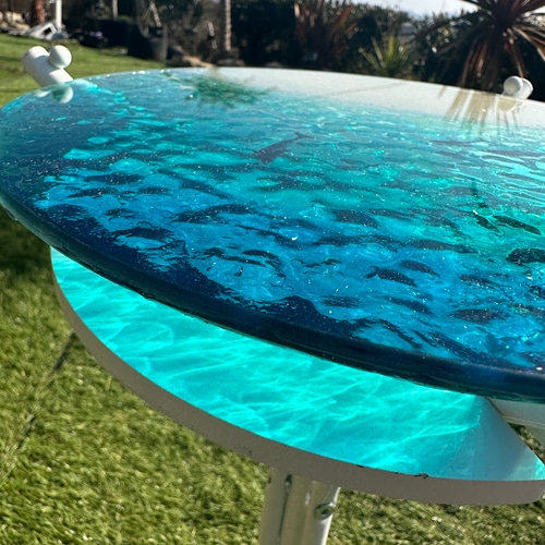 新色 夜光虫ターコイズブルーの海ホワイトビーチ イルカの親子 ガラス