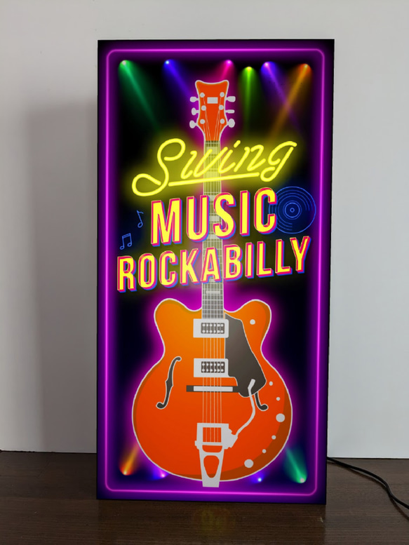 【Lサイズ】ロカビリー ギター ロックンロール ロック ライブハウス 50年代 サイン ランプ 看板 置物 雑貨 ライト 2枚目の画像