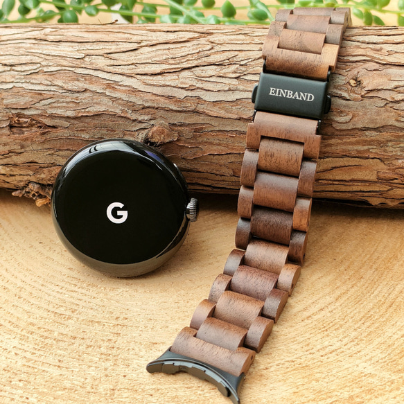 【木製バンド】EINBAND Google Pixel Watch 天然木 木のベルト【クルミ】 1枚目の画像