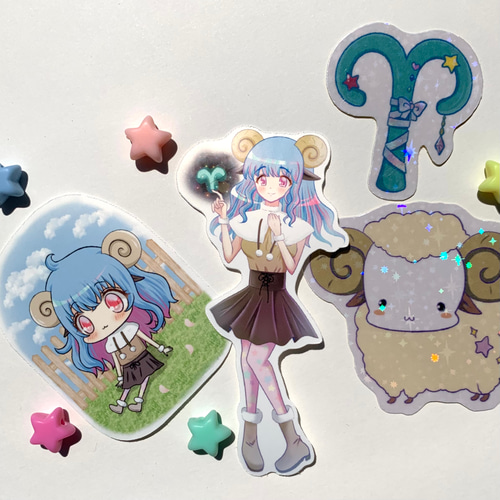 牡羊座ステッカーセット／シールまとめ売り/擬人化女の子/星座