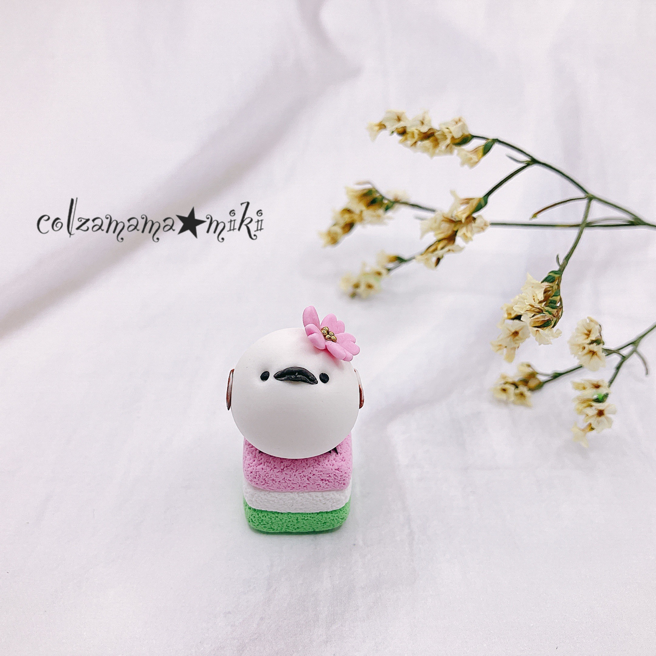 シマエナガ姉妹のお花のブランコ シーグラスアート ハンドメイド