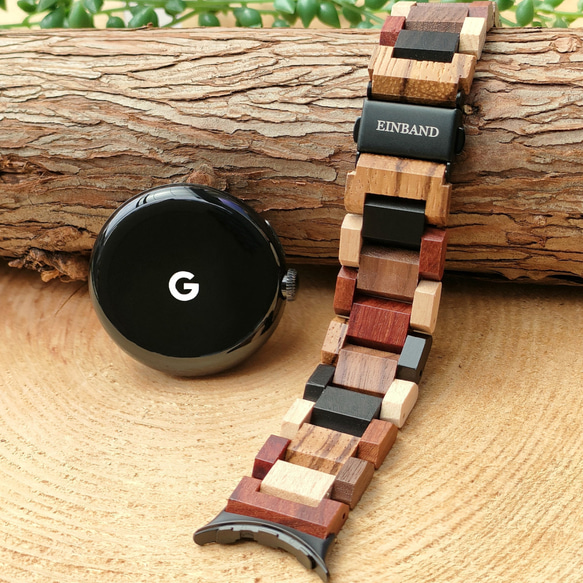 【木製バンド】EINBAND Google Pixel Watch 天然木 木のベルト【ミックスウッド】 1枚目の画像