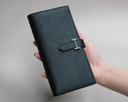 【最新作】高級革使用　超お得　軽い　長財布　エプソン革　コンパクト カラーオーダー可能　オールレザー ブラック