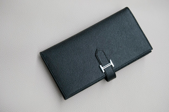 【最新作】高級革使用　超お得　軽い　長財布　エプソン革　コンパクト カラーオーダー可能　オールレザー ブラック 