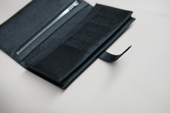 【最新作】高級革使用　超お得　軽い　長財布　エプソン革　コンパクト カラーオーダー可能　オールレザー ブラック 