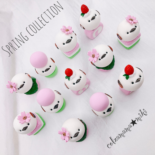 三色団子になってみたシマエナガさん ミニチュア アニマル 置物