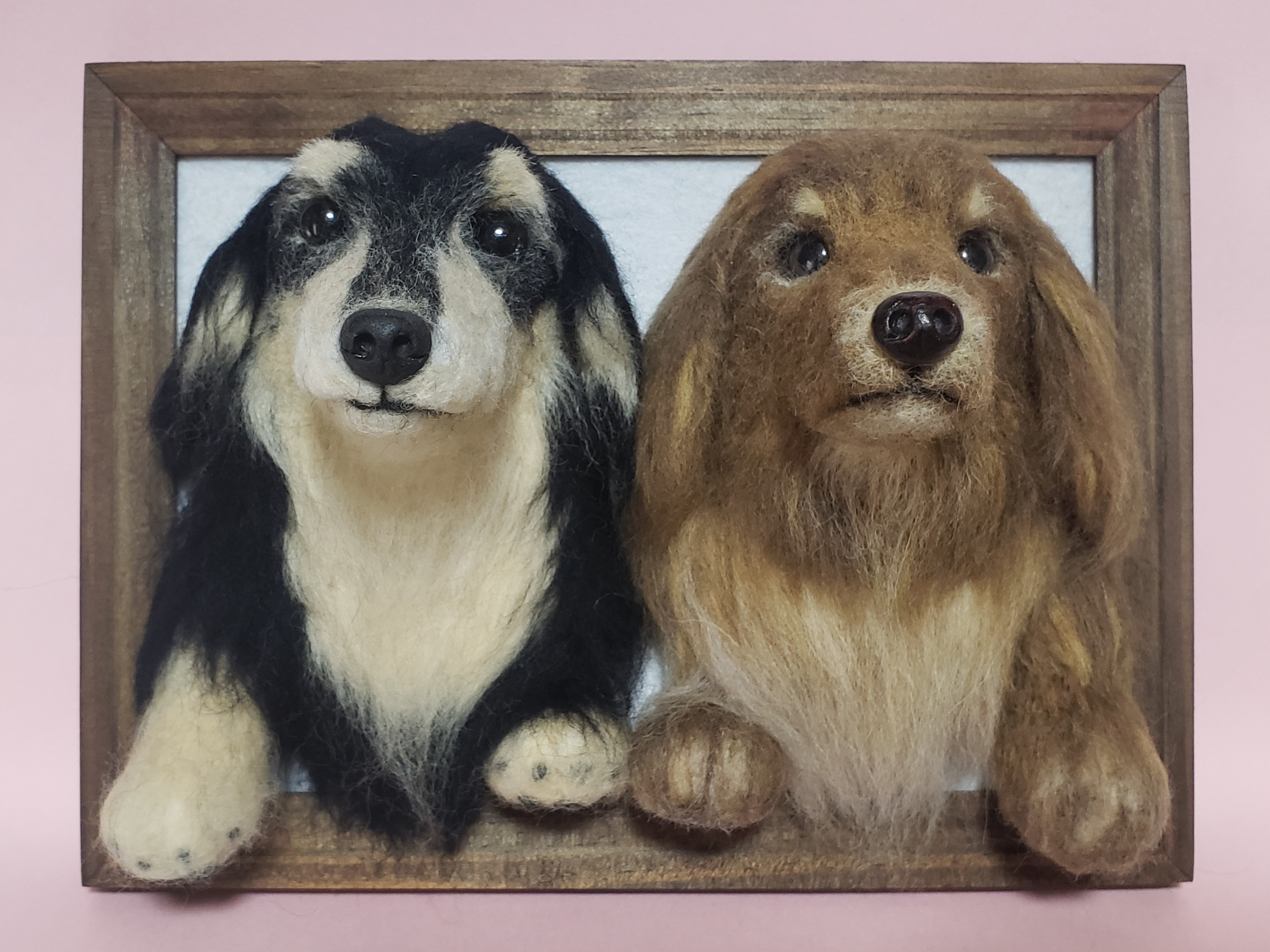 羊毛フェルト　小さなダックス2匹セット　犬　ハンドメイド