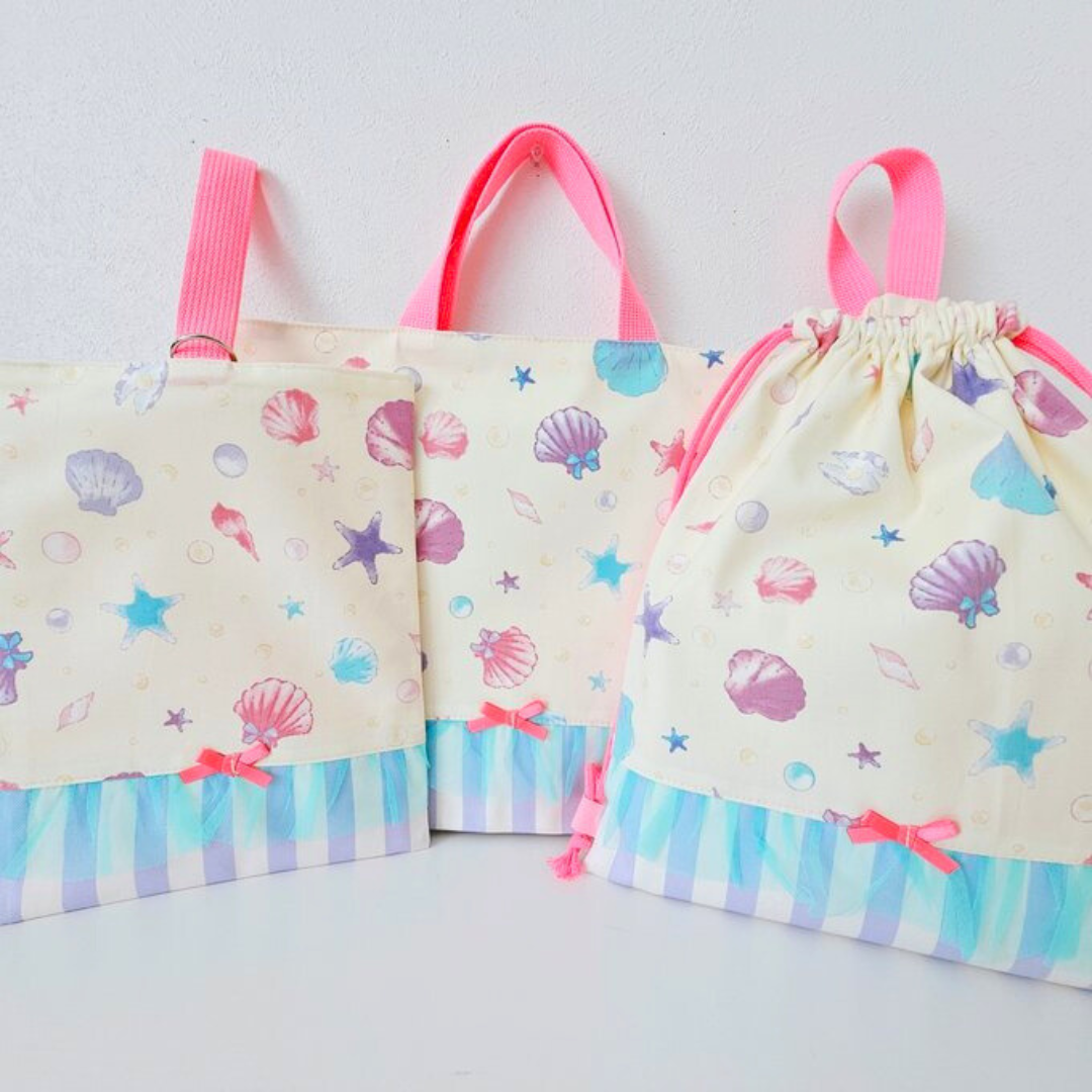 送料無料★入学・入園3点セット★シェル柄★レッスンバッグ・上履き入れ・ナップサック