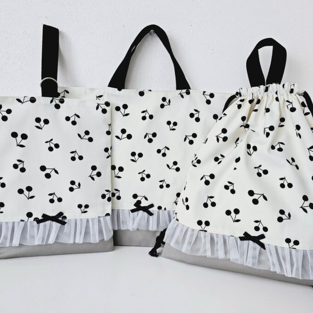 送料無料★入学・入園3点セット★さくらんぼ柄★レッスンバッグ・上履き入れ・ナップサック