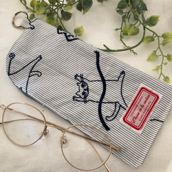 ハンドメイド☆ミナペルホネンリネン紺蝶々hütte skyful刺繍