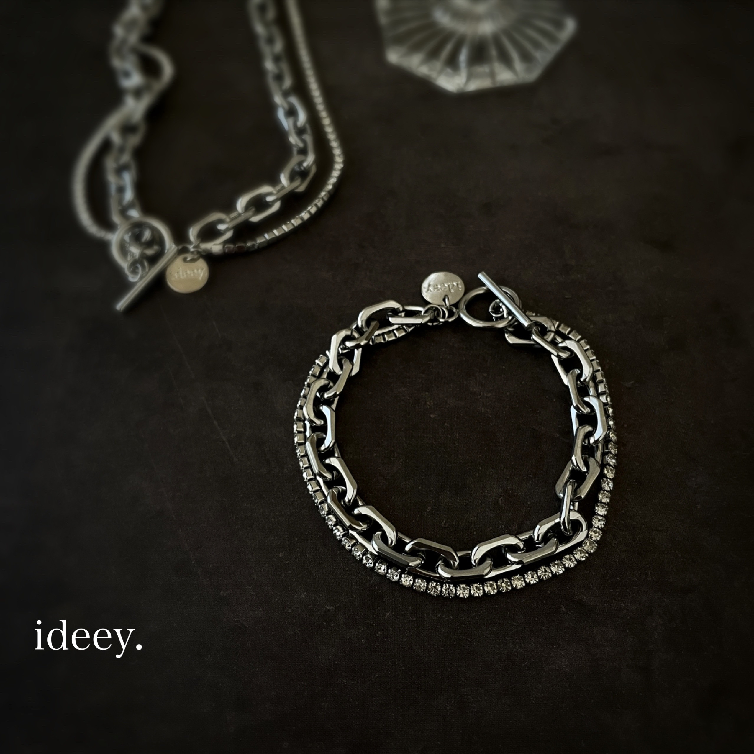 ダイヤmixステンレスチェーンブレスレット〈397〉