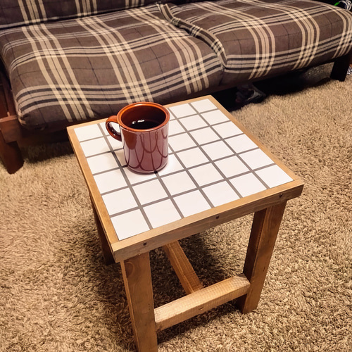 ヴィンテージ モザイクタイル 2段ティースタンド 小物置き サイドテーブル サイズオーダー可】 ✳受注生産✳ タイルテーブル サイドテーブル