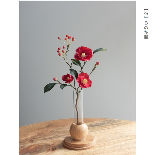 ✿【 粘土置物 】「春のお部屋にさりげなく」赤椿の花枝 NO.08 ／ 試験