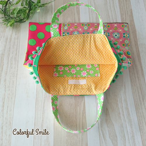 カラフル☆ドットアニマル コップ袋 巾着 ハンドメイド カラフル