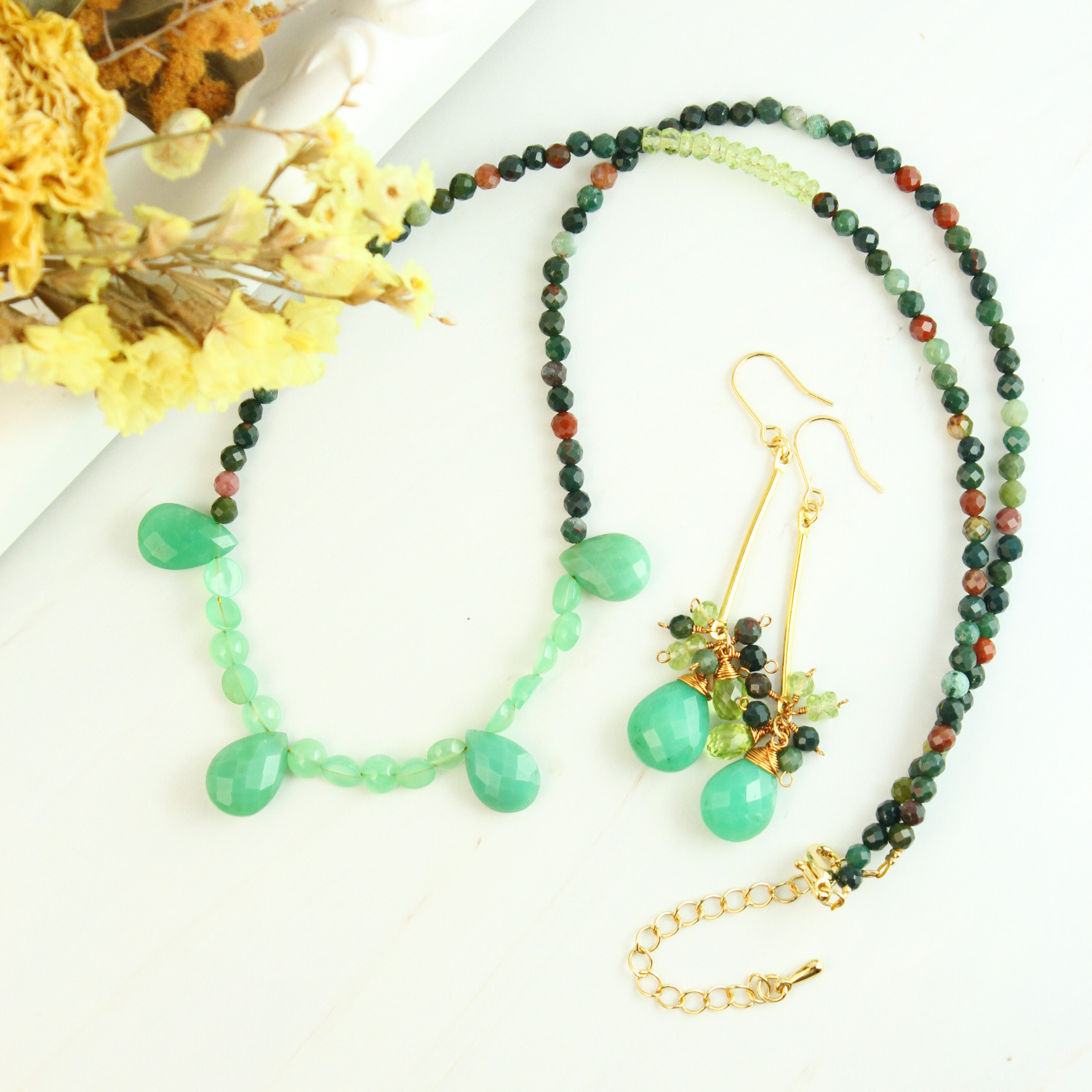 【３月誕生石】ブラッドストーン　超高品質 クリソプレーズ　ネックレス