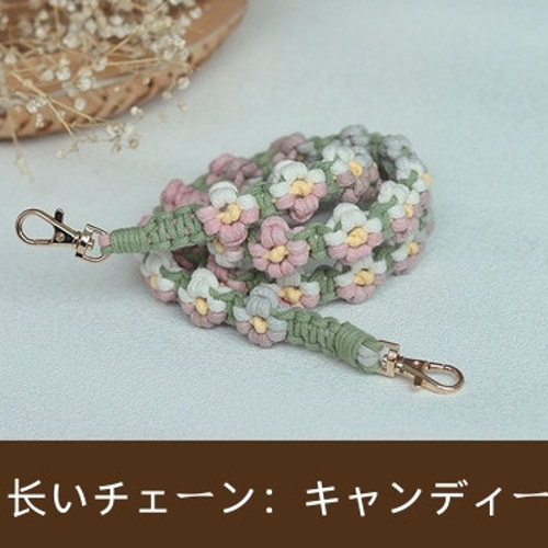 色のグラデーシ 菊の花手編みスマホショルダー☆手に持てる長い