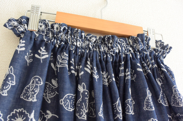 【受注制作】播州織ガーゼのロングスカート うさぎと花 10枚目の画像