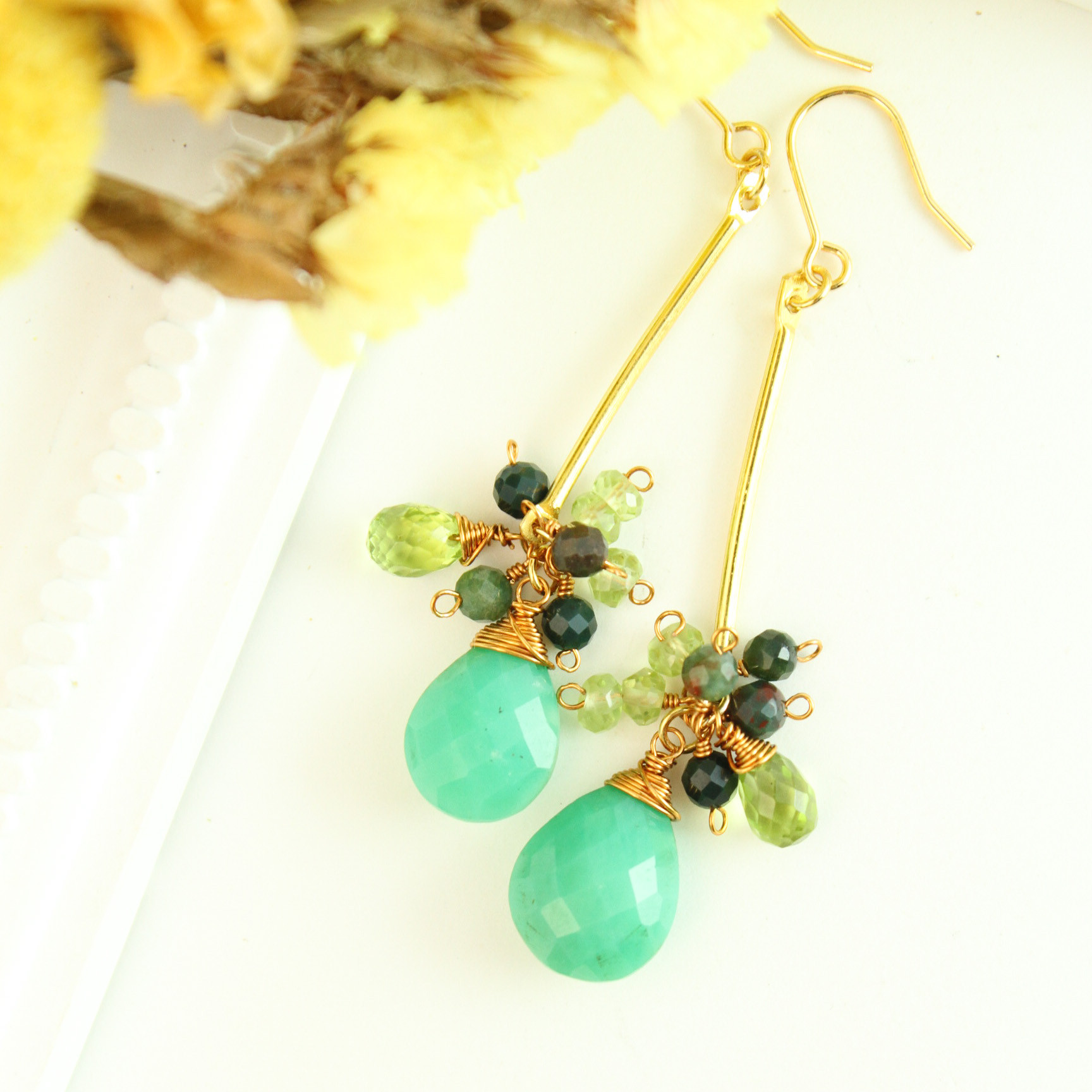 【３月誕生石】ブラッドストーン　超高品質 クリソプレーズ　耳飾り