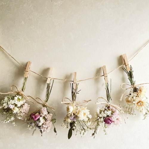 :*+ Purple&WhiteRoseのドライフラワーガーランド♡スワッグ ࣪˖ ♡ Purple&whiteローズのアンティーク風ドライフラワーガーランド