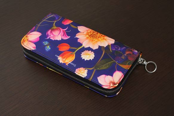 神秘的で宇宙のような深海が美しい孔雀の細胞模様 長財布ポーチ 本革 mm 本革 フルオープン