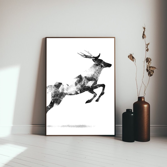 リビングルーム ポスター ヒヤクスルシカ（A4,A2,A1,A0）フレームなし 鹿 黒 モノトーン モノクロ 3枚目の画像