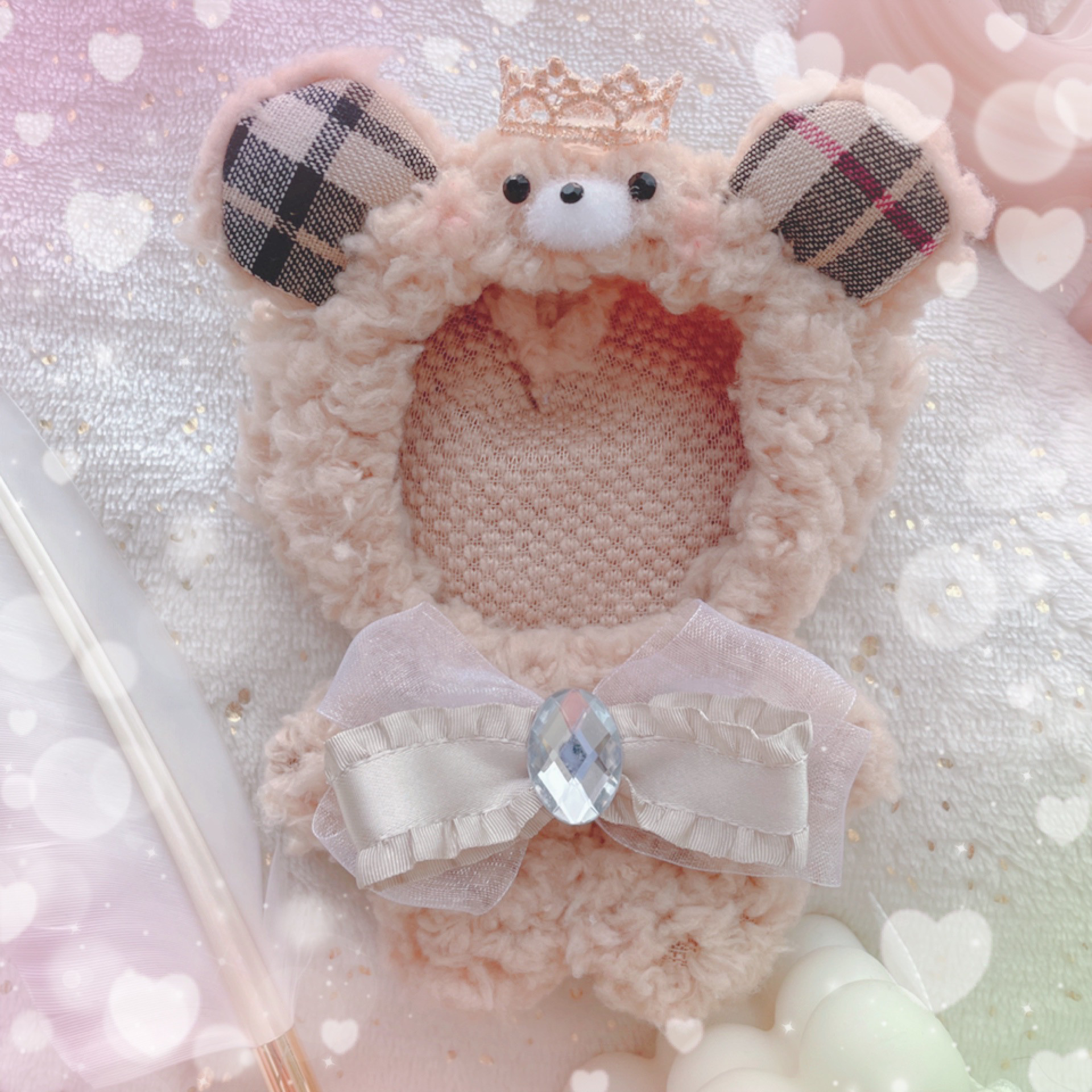 おすわり 赤 いちご ぬい服 ショルダー チェック ②白 13cm