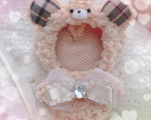 いちごパフェくまさん／ピンク❤︎ちびぐるみ.にとたん.おすわりぬい服 着ぐるみ 感謝価格❤︎いちごパフェくまさん12〜14cm/パープル