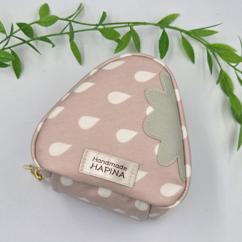 ハンドメイド 保温保冷おにぎりポーチ(大きめ) おにぎりポーチ 保温保冷 しずく いちご 苺 おにぎりケース おむすび