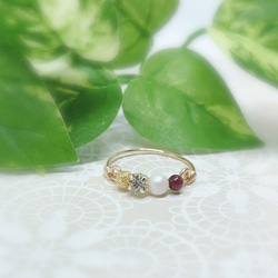 虹色フラワーと編みパールのワイヤーリング【2点セット】 指輪・リング