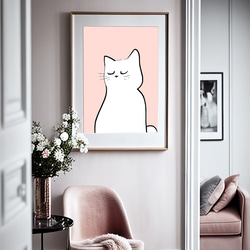 リビングルーム ポスター おやすみネコ（A4,A2,A1,A0 選べる4サイズ）フレームなし 猫 ベビーピンク 4枚目の画像