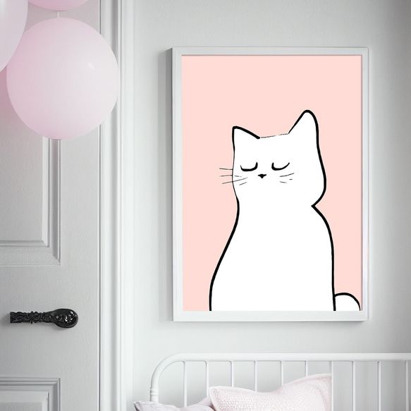 リビングルーム ポスター おやすみネコ（A4,A2,A1,A0 選べる4サイズ）フレームなし 猫 ベビーピンク 3枚目の画像