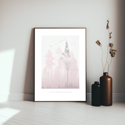 リビングルーム ポスター 朝霞の森（A4,A2,A1,A0 選べる4サイズ）フレームなし 森林 ベビーピンク 4枚目の画像