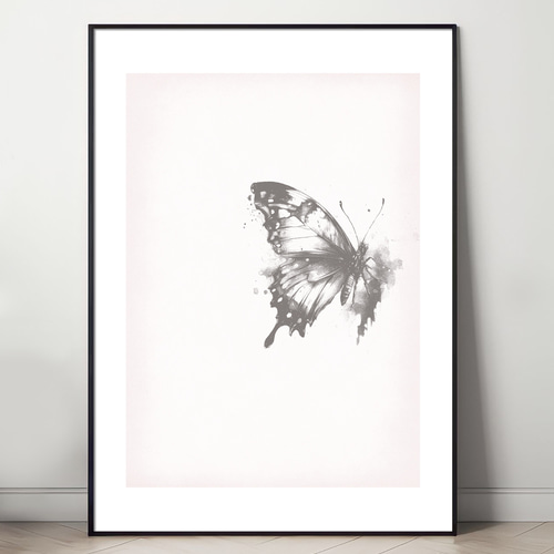 リビングルーム ポスター 蝶のスケッチ（A4,A2,A1,A0 選べる4サイズ