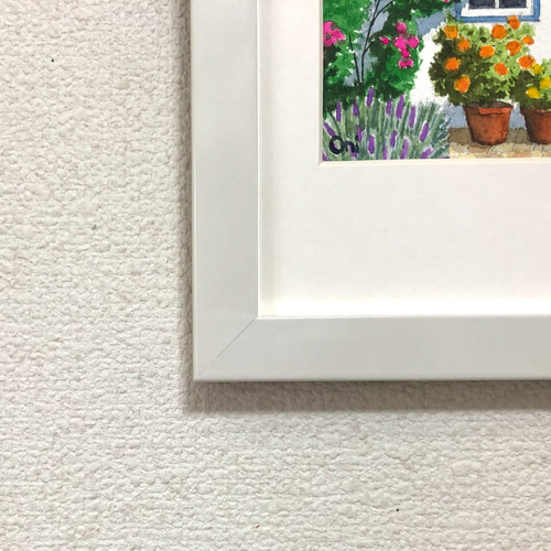 ローズハウスと子犬」透明水彩画 原画 風景画 ハガキサイズ 絵画