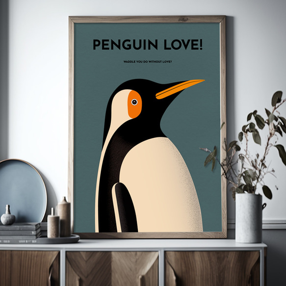 リビングルーム ポスター レトロなペンギン（A4,A2,A1,A0 選べる4サイズ）フレームなし 可愛い 北欧 4枚目の画像