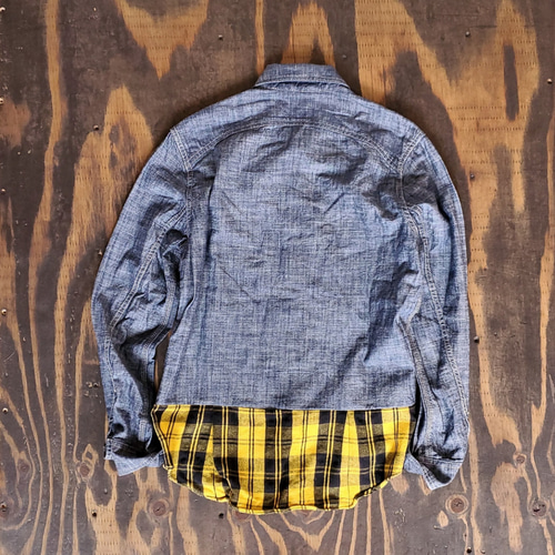 デニムシャツ リメイク remake リメイク メニースナップ ノーカラーデニムシャツ