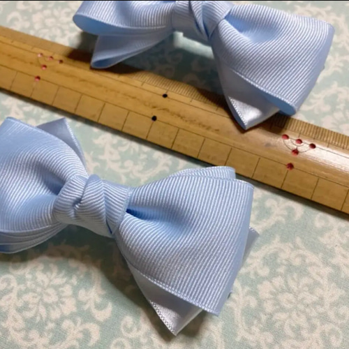 送料無料]リボンヘアゴム 2つ1セット ライトブルー 入園 入学