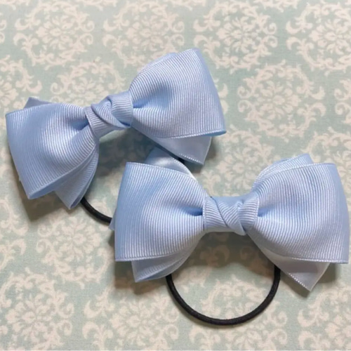 送料無料]リボンヘアゴム 2つ1セット ライトブルー 入園 入学 ヘアゴム
