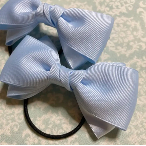 送料無料]リボンヘアゴム 2つ1セット ライトブルー 入園 入学 ヘアゴム