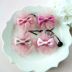 ♡ピンクハウス♡ チュールリボン　ヘアクリップ　ブローチ　ピンク 2個セット♡チュールリボン♡くすみピンクのチュールとりぼんの相性が