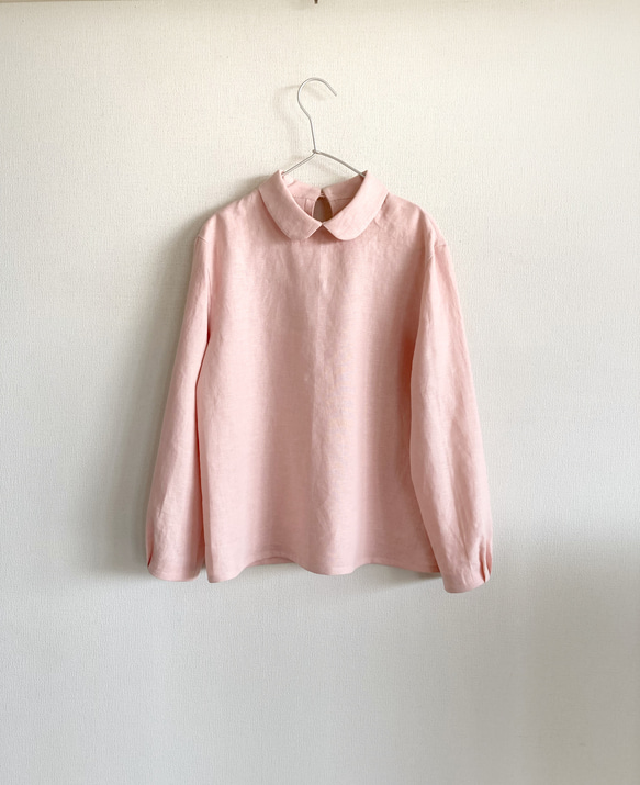 丸襟のリネンブラウス(桜コーラル) ブラウス つくりびと 通販