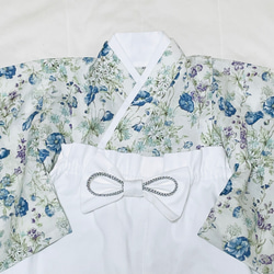 ベビー袴　ハンドメイド　ベビー着物　ブルー系花柄　白　60 70 80サイズ 3枚目の画像