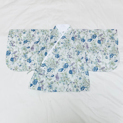 ベビー袴　ハンドメイド　ベビー着物　ブルー系花柄　白　60 70 80サイズ 4枚目の画像