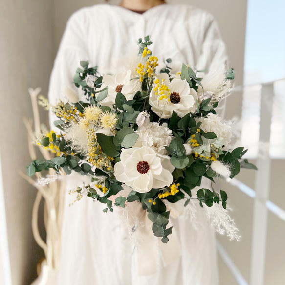 クラッチブーケL 107アネモネミモザ ウェディング 結婚式