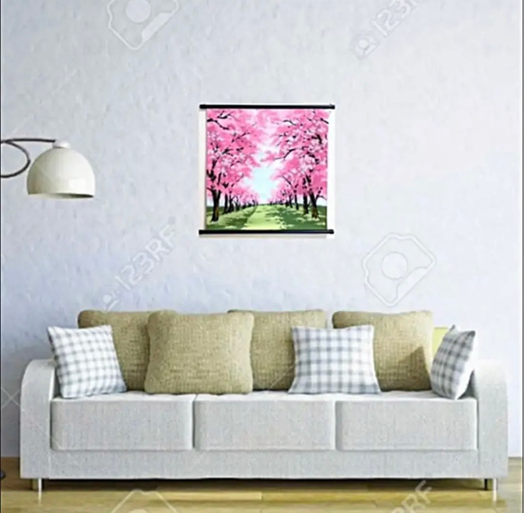 桜タペストリー　スワロフスキー付　桜並木　春　4月　日本製　 4枚目の画像