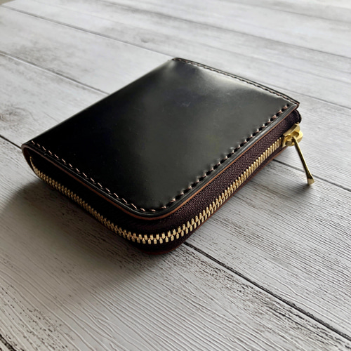 完成品 Horweenシェルコードバン ダークコニャックL字ファスナーミニ