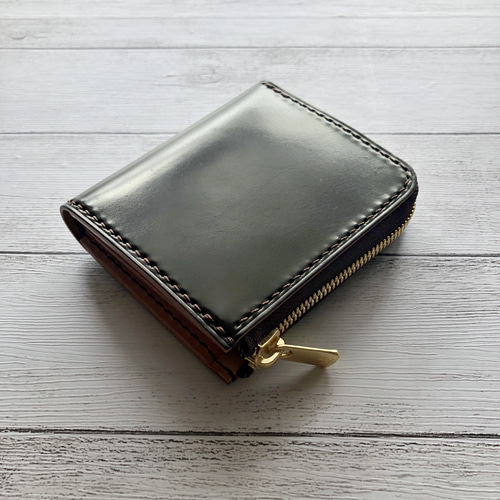 完成品 Horweenシェルコードバン ダークコニャックL字ファスナーミニ