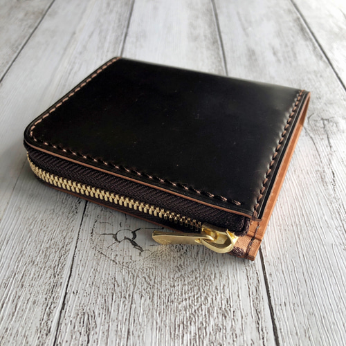 完成品 Horweenシェルコードバン ダークコニャックL字ファスナーミニ